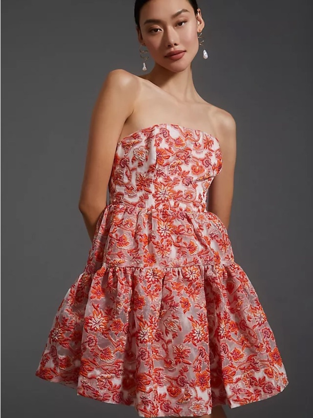 Anthro Maeve Jacquard strapless Mini Dress
